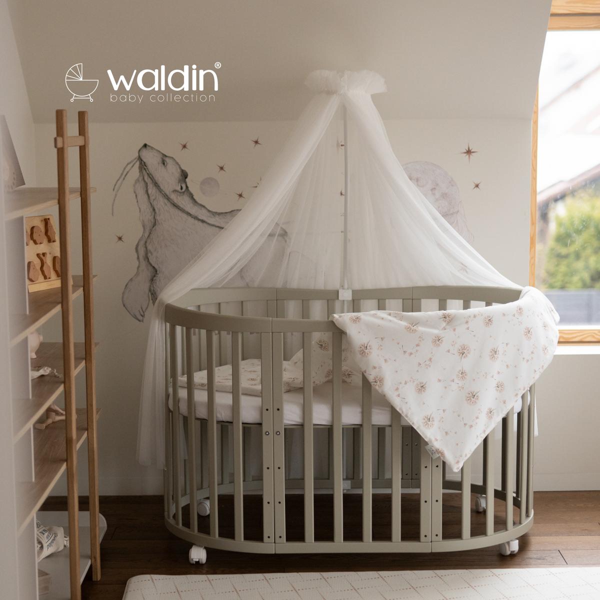 BABYBETT OLIVE OVAL 7in1 mit Matratze und Himmelset - Olivgrün/Weiß, Holz/Textil (73/125cm) - waldin