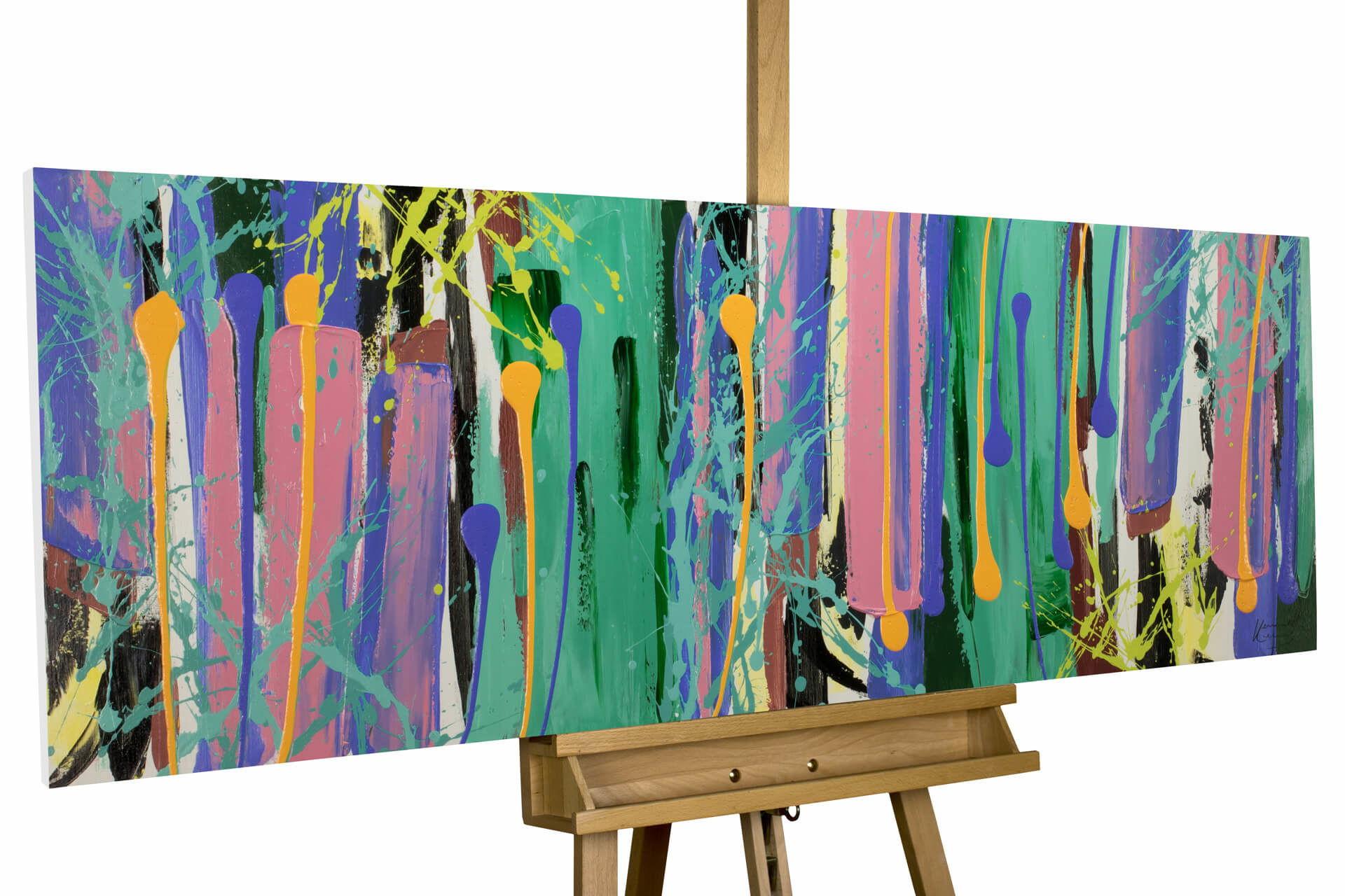 ACRYLBILD HANDGEMALT 150/50 cm - Blau/Gelb, Holz/Textil (150/50cm) - KUNSTLOFT