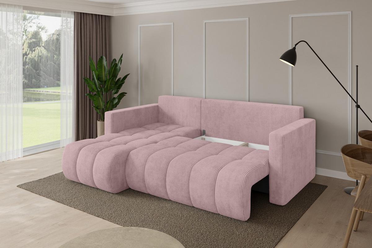 ECKSOFA mit Schlaffunktion Ottomane Links GARD-L 226x146x85 Rosa Cord - Schwarz/Rosa, Holzwerkstoff/Kunststoff (226/146cm) - ALTDECOR
