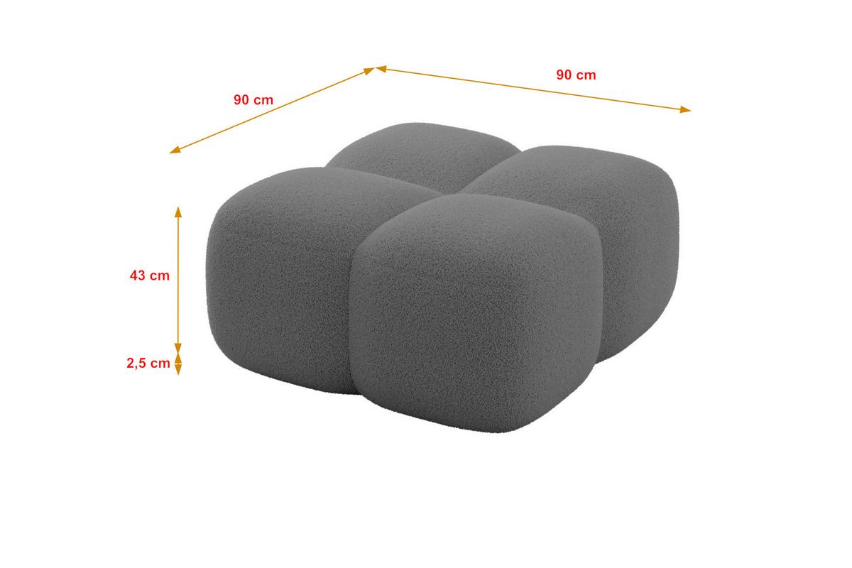 POUF Miko-Puf 90x90x45 cm Grau Bouclé Modular Sitzhocker - Chromfarben/Schwarz, Holzwerkstoff/Kunststoff (90/43/90cm) - ALTDECOR