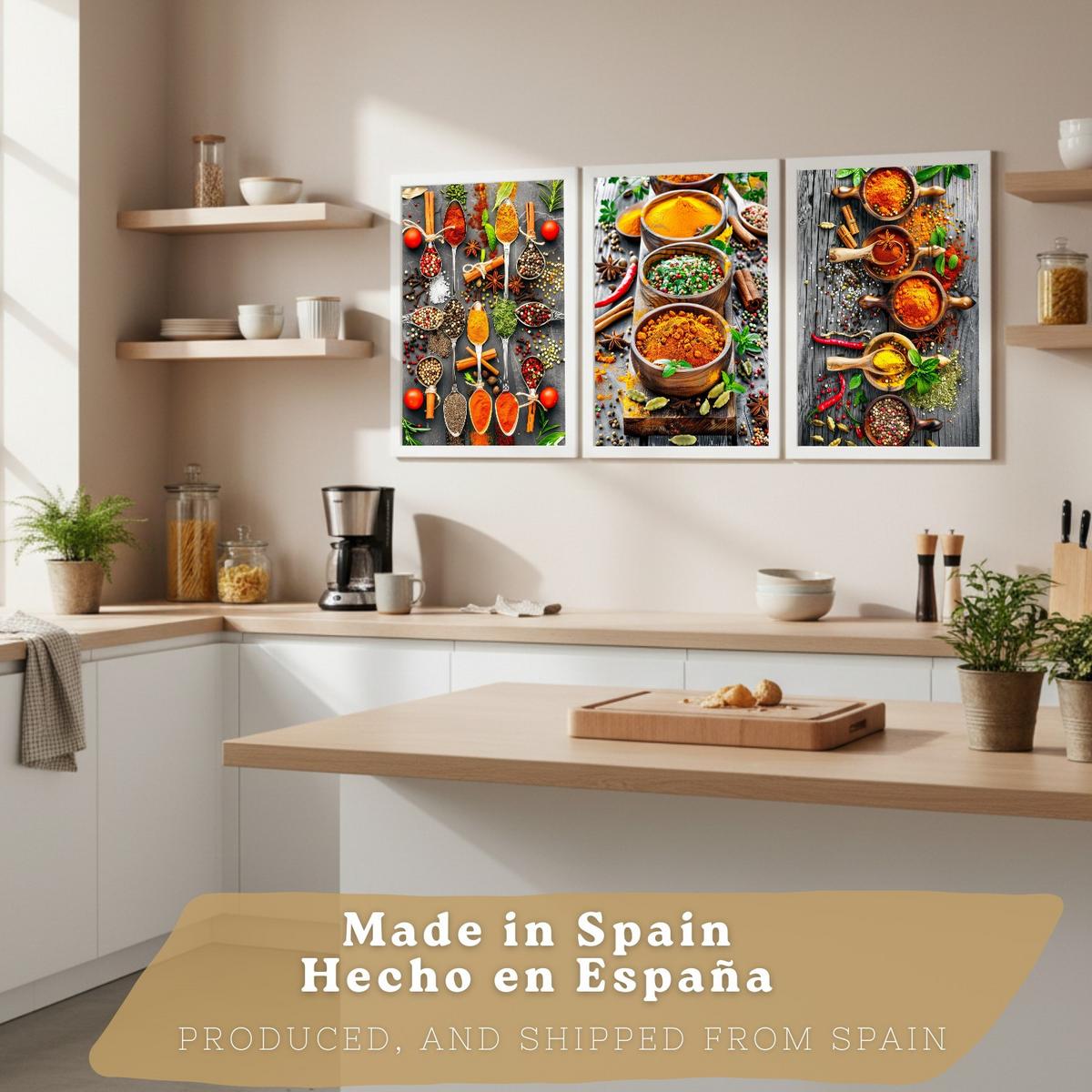 POSTER 3er Set Gewürze und Kräuter Wandbilder Aromatische Zutaten Food Fotografie Küche Esszimmer Deko Weißer Rahmen A3 - Weiß, Papier (29.7/1/42cm) - Nacnic