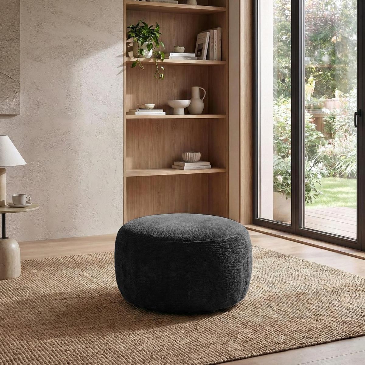 HOCKER Nano mit runder Form, 80x80 cm, Schwarz - Schwarz, Textil (80/48/80cm) - Beautysofa