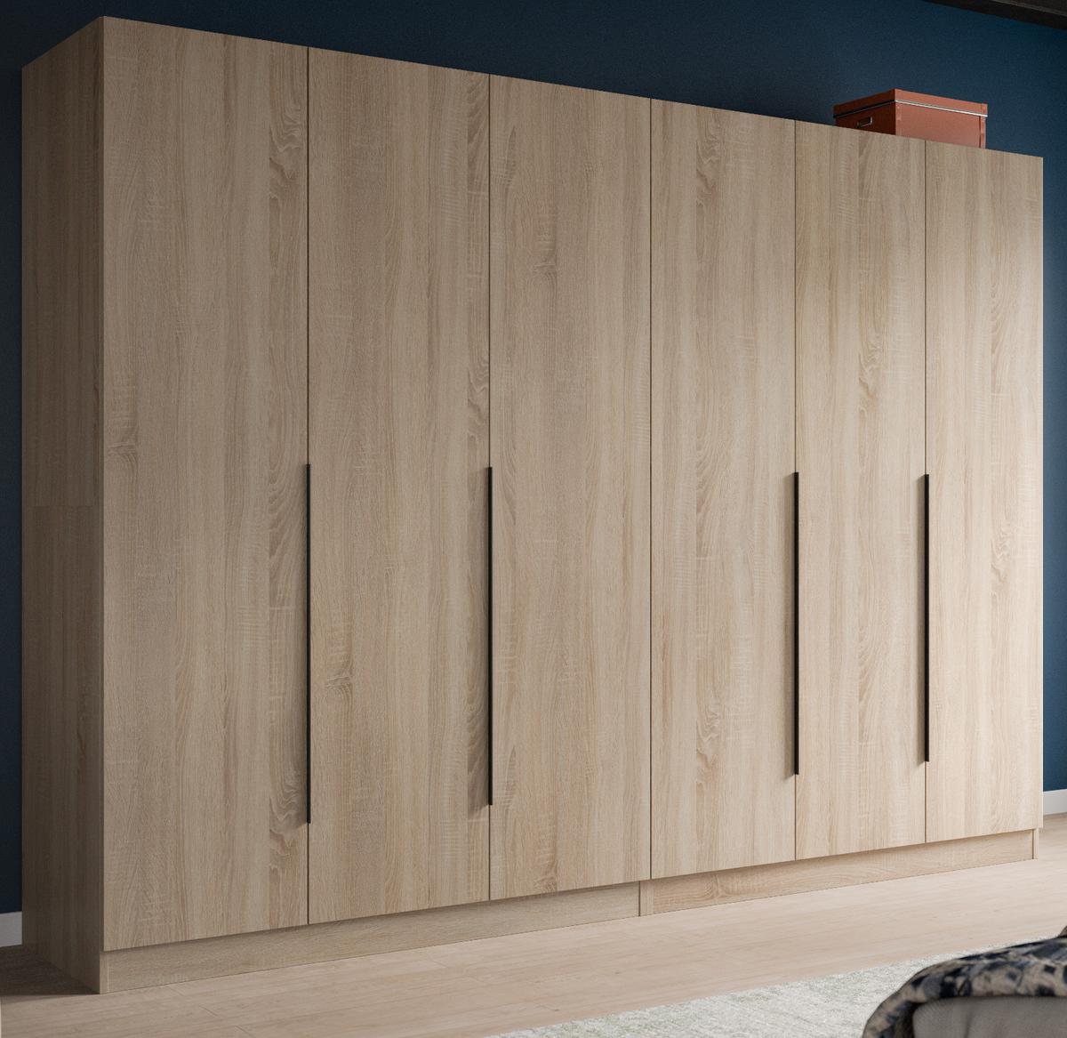 KLEIDERSCHRANK Eiche Sonoma 6-türig 240 x 181 cm, Drehtürenschrank mit zusätzlichen Einlegeböden - Eichefarben/Schwarz, Holzwerkstoff/Kunststoff (240/181/52cm) - Inn.Furn