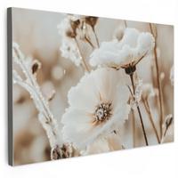 LEINWANDBILD Blumen - Winter - Weiß - Schnee - Beige Deko Schlafzimmer 30x20 cm - Creme, Textil (30/20cm) - MuchoWow