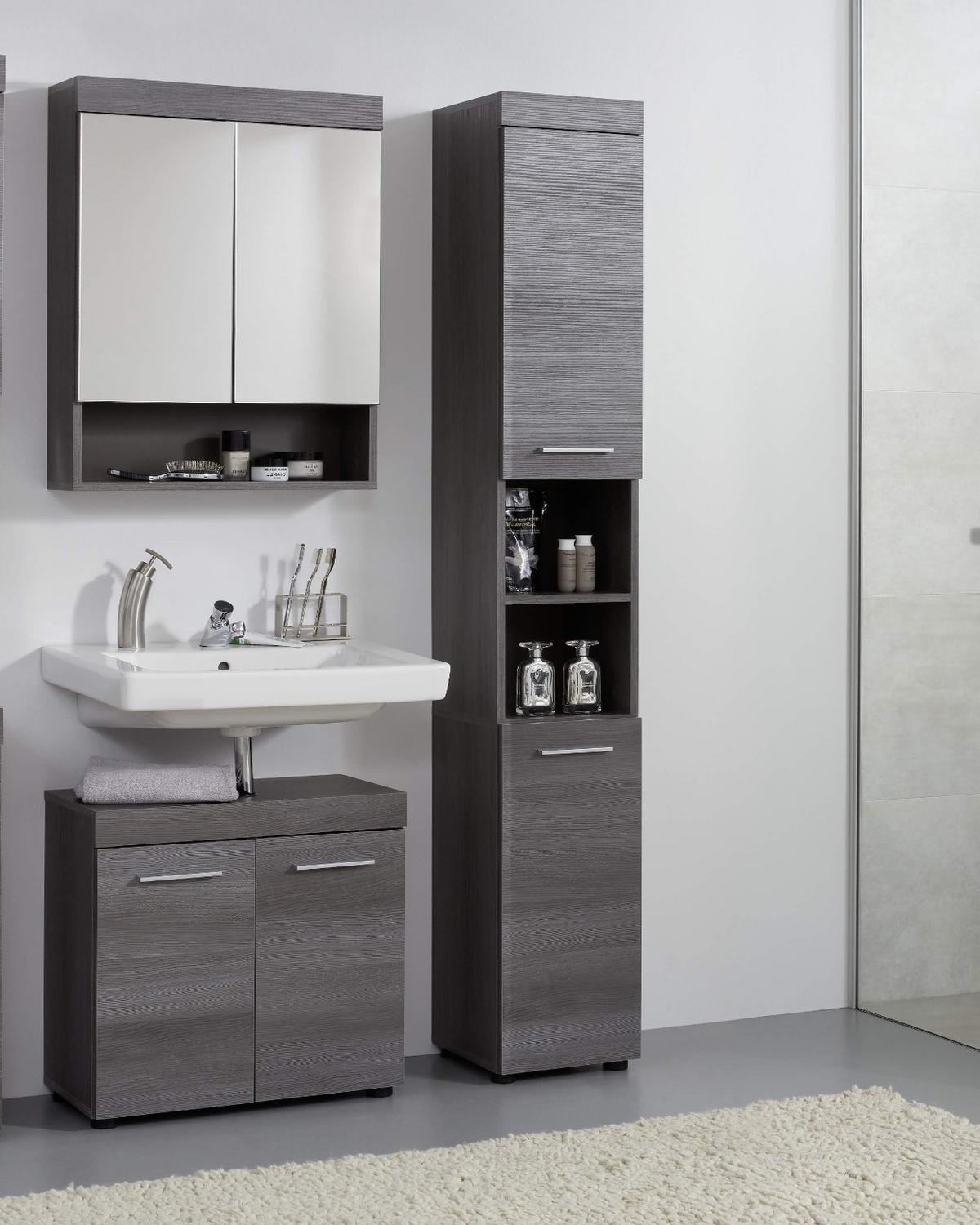 WASCHBECKENUNTERSCHRANK grau Rauchsilber 58 cm, Badschrank 2-türig - Silberfarben/Schwarz, Holzwerkstoff/Kunststoff (58/57/31cm) - Top.Furn