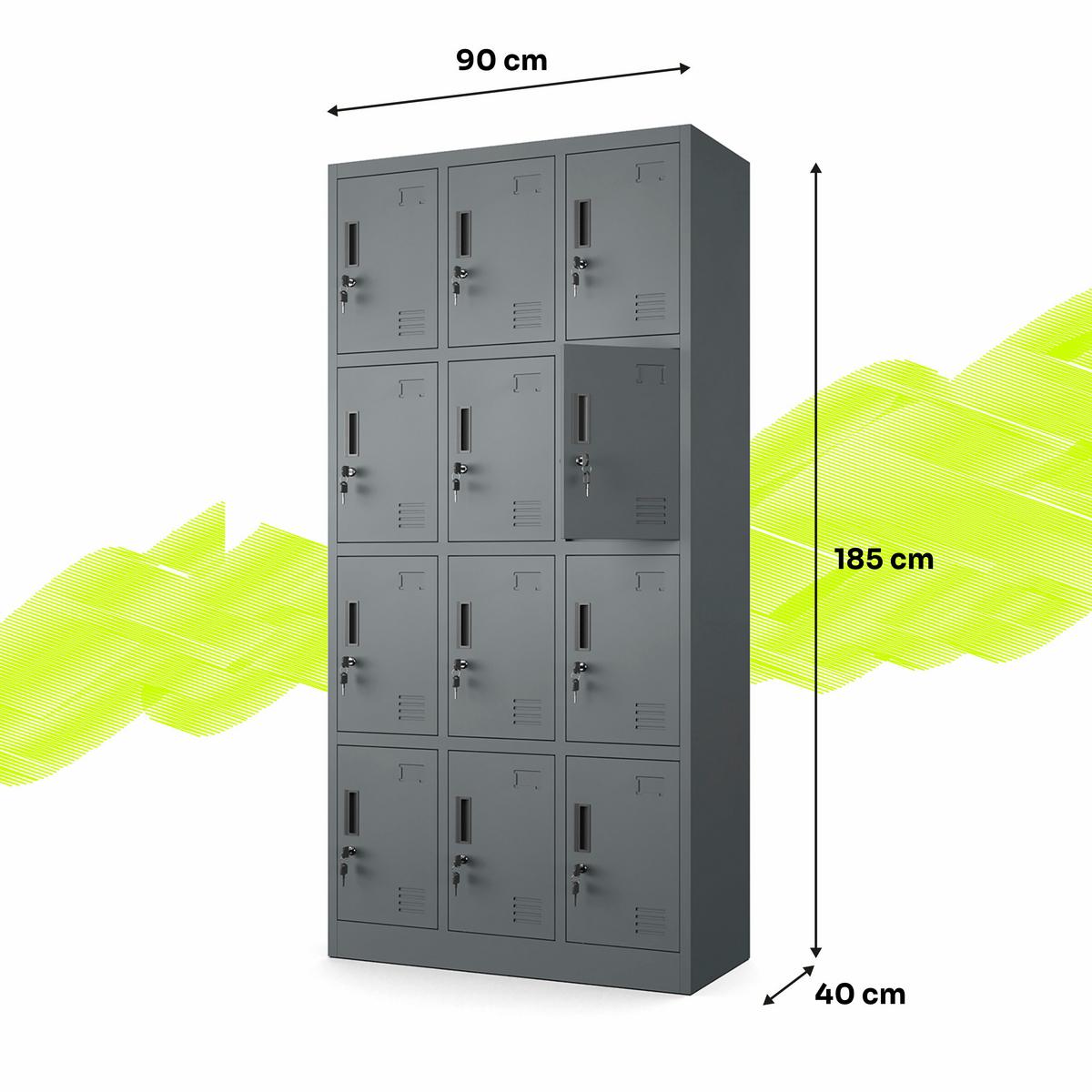 MEHRZWECKSCHRANK mit 12 Fächer Anthrazit Stahl 90x180x40cm - Anthrazit, Metall (90/185/40cm) - Muralo