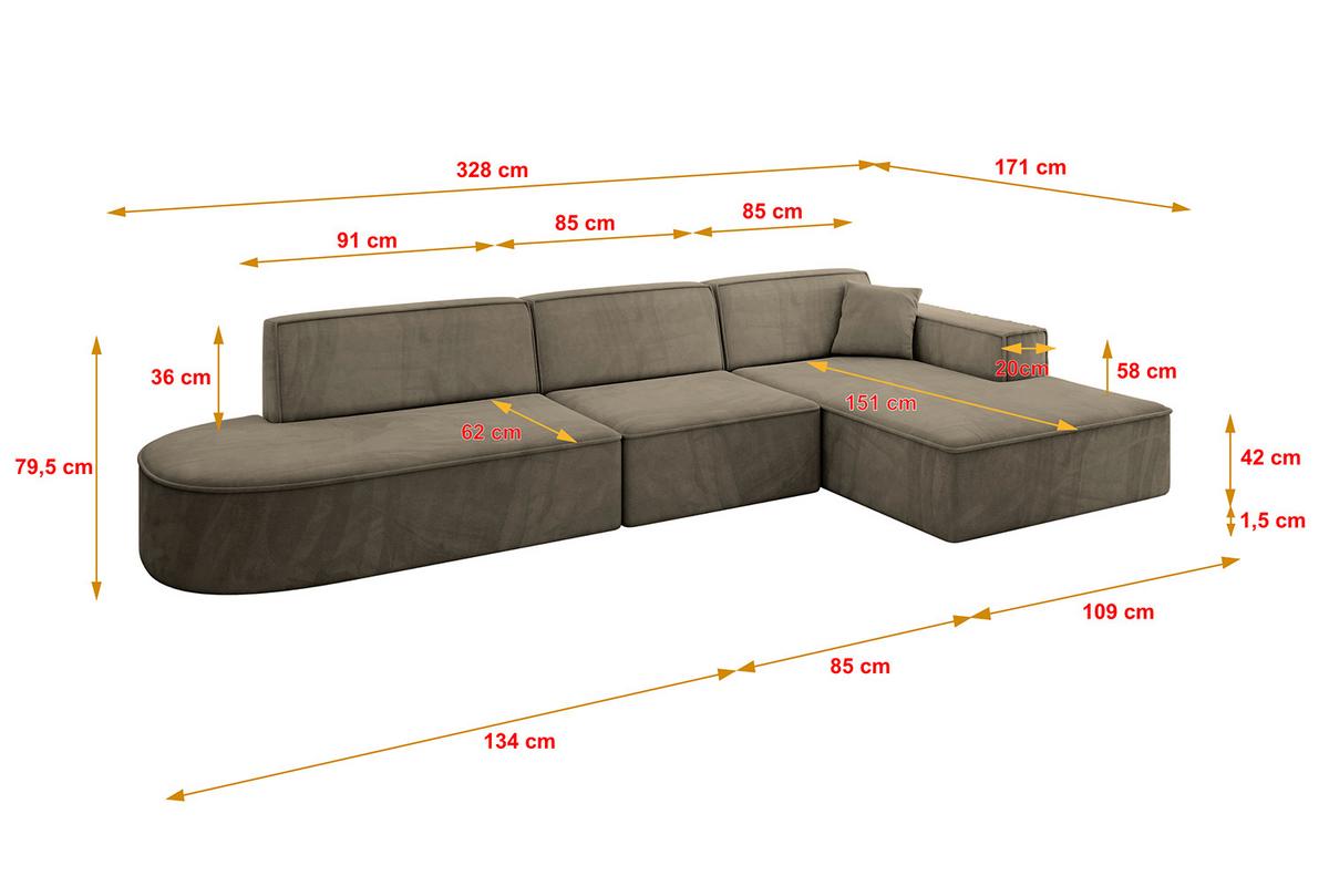 ECKSOFA Ottomane Rechts IREA-L2-v4 - 328x171x79 cm Braun - Braun, Holzwerkstoff/Textil (171/328cm) - ALTDECOR