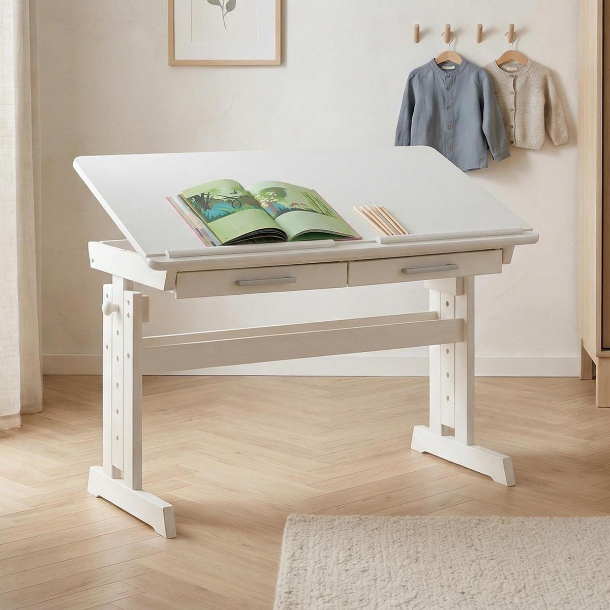 KINDERSCHREIBTISCH OLIVIA - Weiß, Holz (109/130/55cm) - IDIMEX