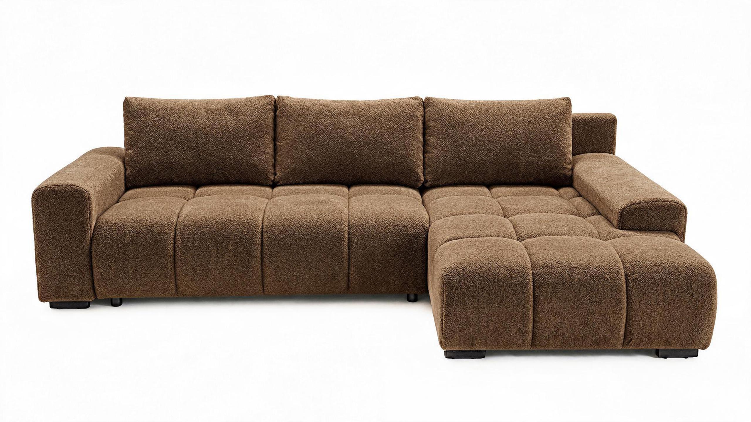 ECKSOFA Ovia mit Bettkasten und Schlaffunktion, Bouclé-Stoff in L-Form - Braun, Textil (270/185cm)