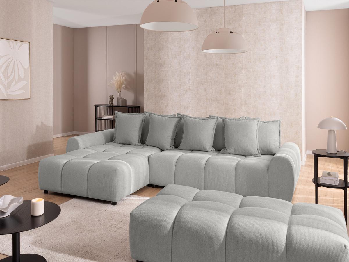 HOCKER Bubble mit Sitzfläche in Bubble-Optik aus weichem Hellgrau Strukturstoff mit schöner Sitzkomfort - Hellgrau/Schwarz, Holz/Kunststoff (147/42/74cm) - S-Style Möbel