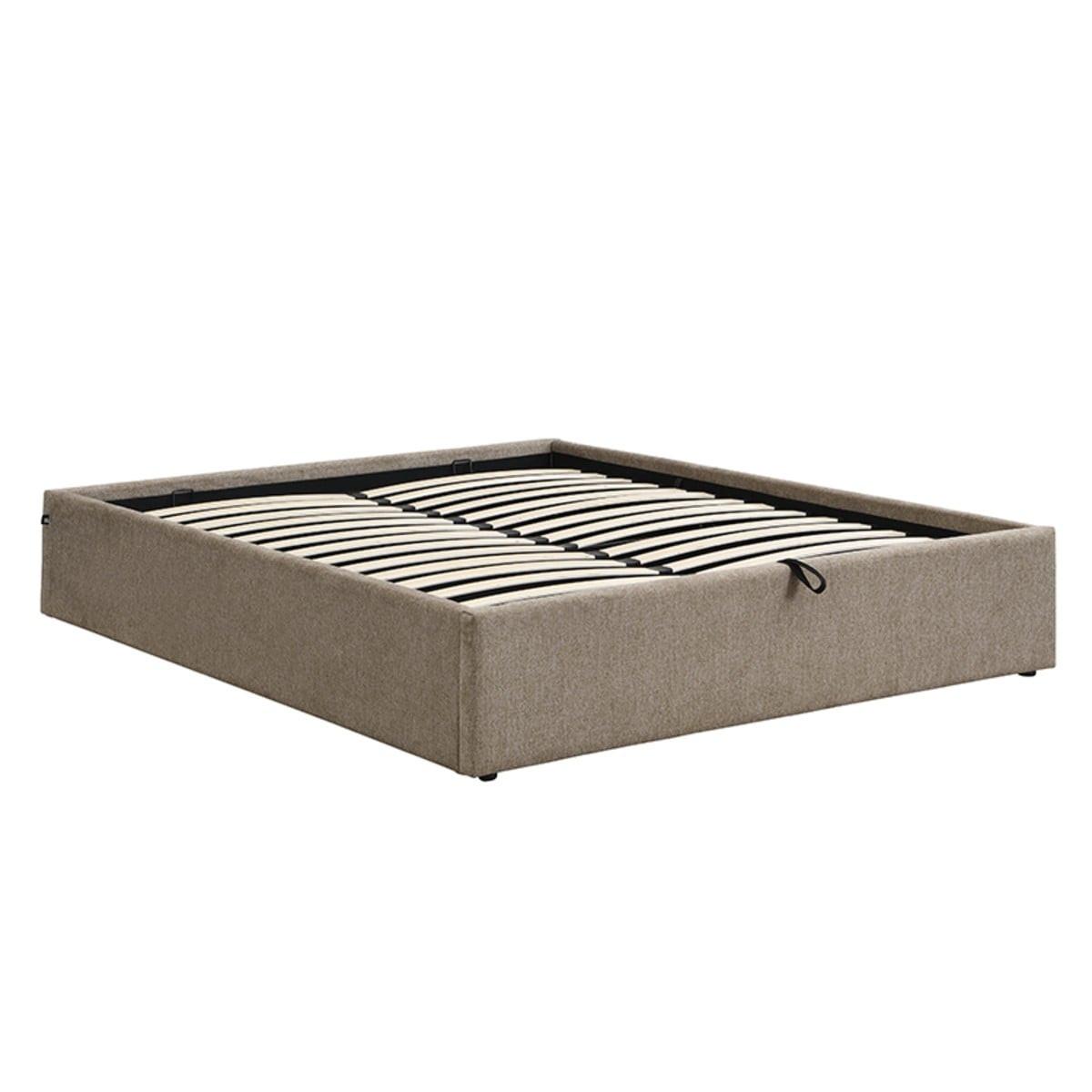 BETT mit Bettkasten 140 x 190 cm aus meliertem Stoff 150/36,50/204 cm - Braun, Holz (190/140cm) - Calicosy