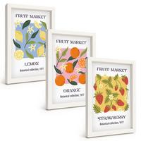 BILDER SET 3er Set - 20x30 cm Weißer Rahmen - Fruchtposter Zitronen Erdbeeren - Weiß, Kunststoff (20/30cm) - TULUP
