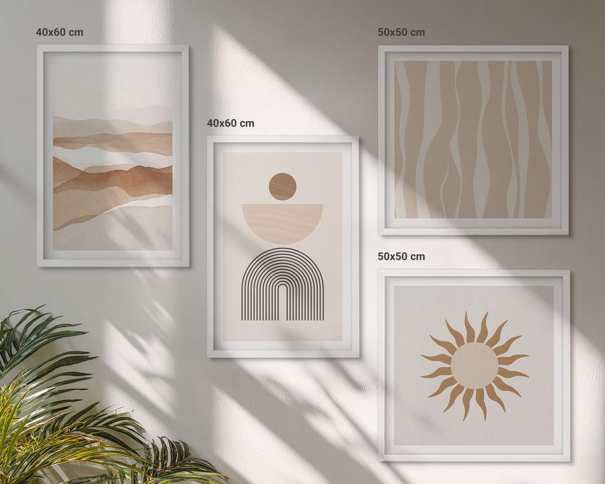 BILDER SET 4er Set - 50x50 cm & 40x60 cm Weißer Rahmen - Abstrakte Landschafts- und Naturgeometrie - Weiß, Kunststoff (50/50cm) - TULUP
