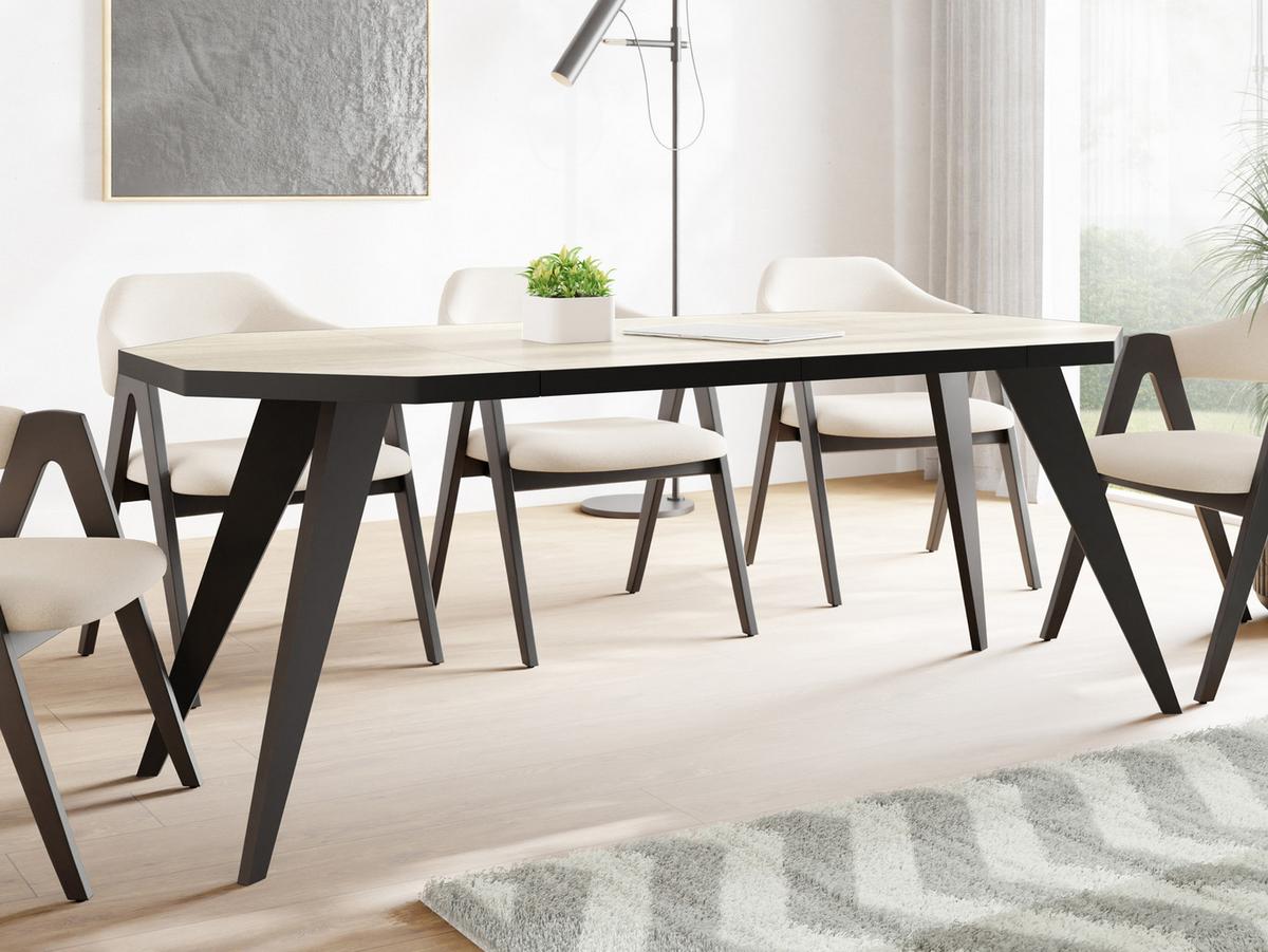 ESSTISCH Diamond Black achteckiger ausziehbarer, Sonoma Eiche 100-200/100/76 cm - Schwarz/Sonoma Eiche, Holz/Holzwerkstoff (100/200/77cm) - WFL GROUP