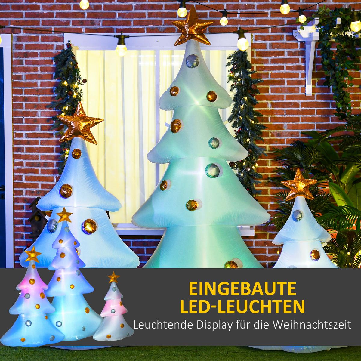 AUFBLASBARE Weihnachtsdekoration mit LED-Licht, 210 cm 3er-Set Weihnachtsbaum - Multicolor, Kunststoff (77/210/239cm) - HOMCOM