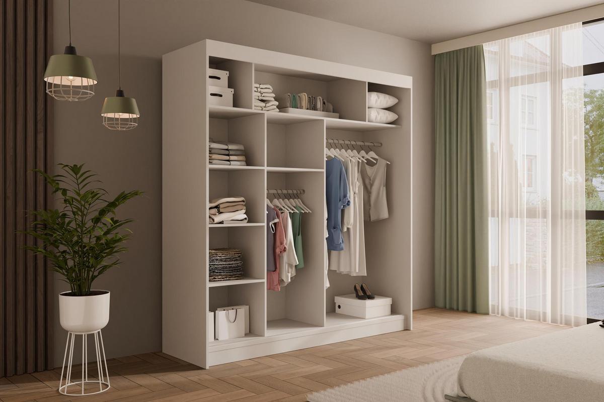 KLEIDERSCHRANK mit Lamel-Schiebetüren VILANv2 - 200 cm Weiß + Lamelle schwarz - Schwarz/Weiß, Holzwerkstoff (200/215/61cm) - ALTDECOR