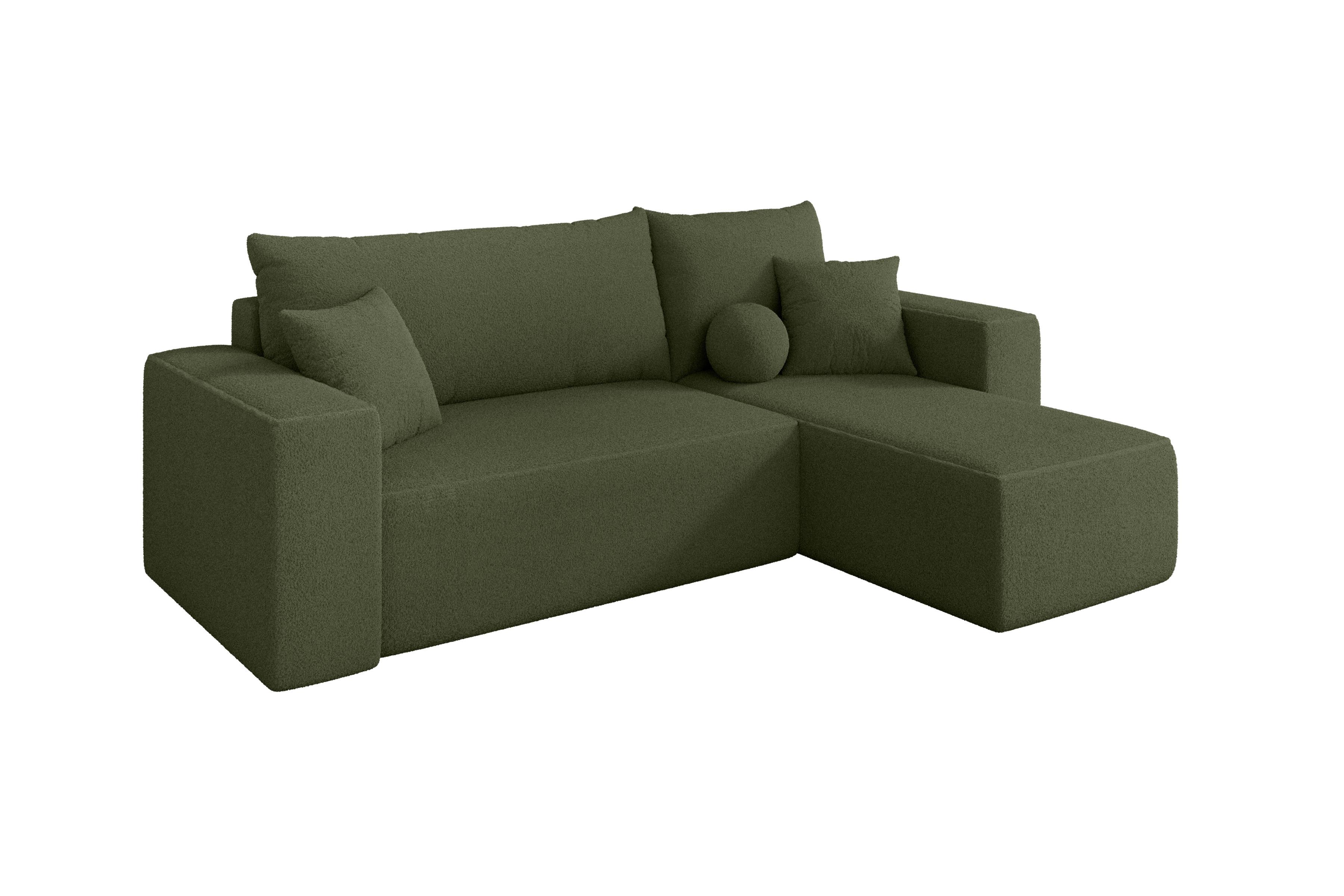 ECKSOFA mit Schlaffunktion Ottomane Rechts SENO-L 249x139x85 Grün Bouclé - Schwarz/Olivgrün, Holzwerkstoff/Kunststoff (249/139cm) - ALTDECOR