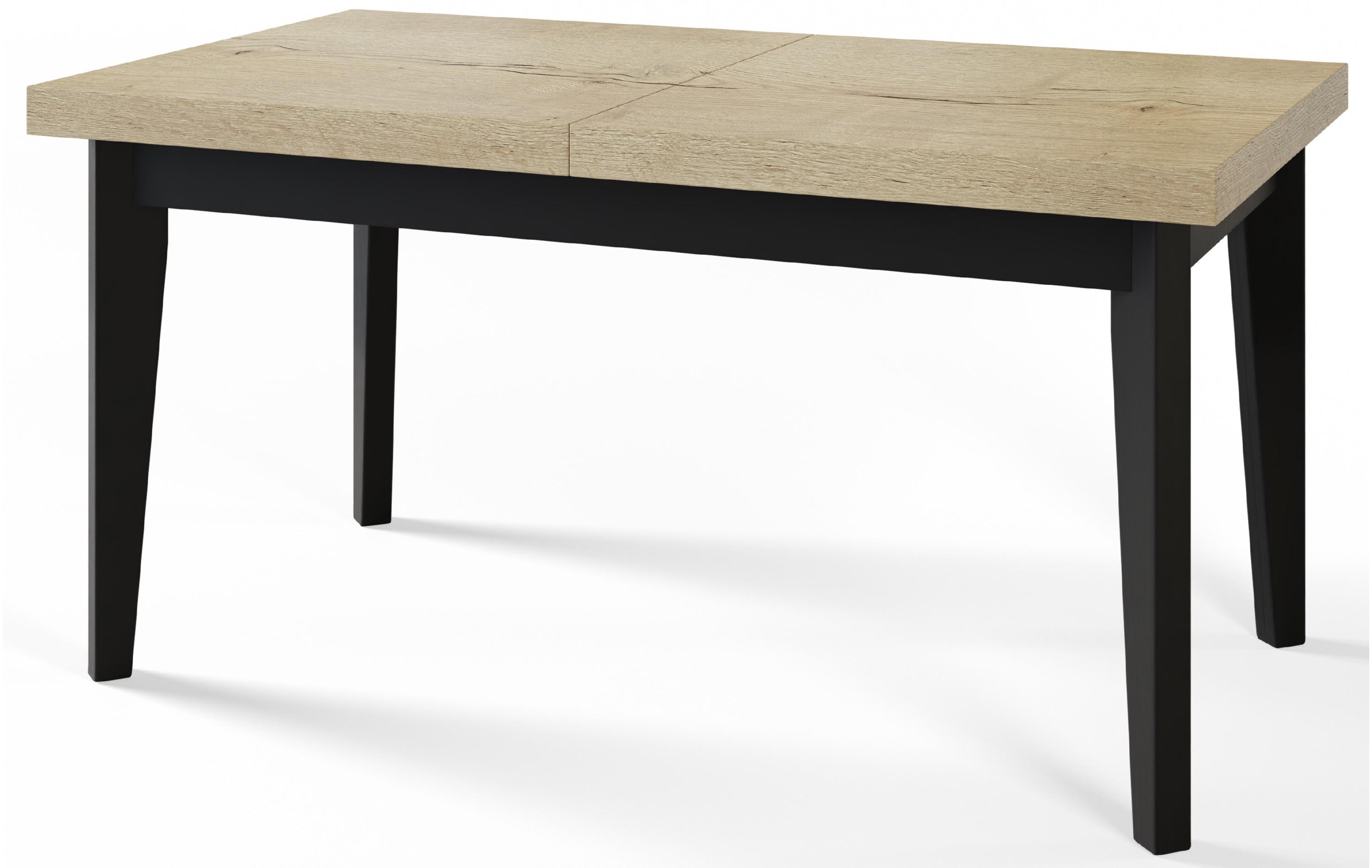 RECHTECKIGER Esszimmertisch SKANDI, ausziehbarer Tisch, Größe: 120-160X80X78 cm, Wohnzimmertisch Farbe: HALIFAX, mit Holzbeinen in Farbe Schwarz - Schwarz/Naturfarben, Holzwerkstoff (120/80/78cm) - Alpi-Möbel