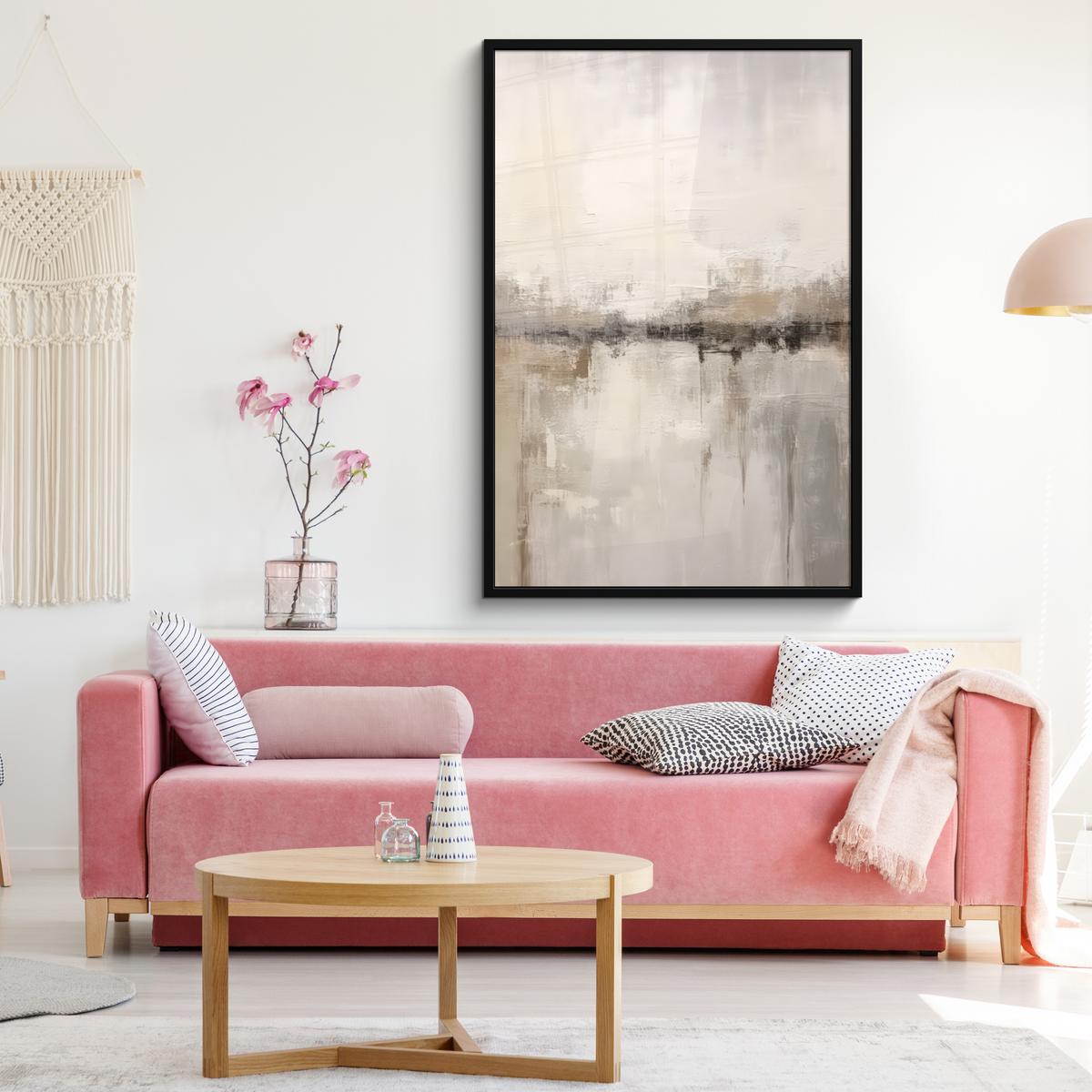 POSTER MIT RAHMEN Moderne Kunst - Abstrakt - Beige Bilderleiste 80x120 cm - Beige, Papier (80/120cm) - MuchoWow