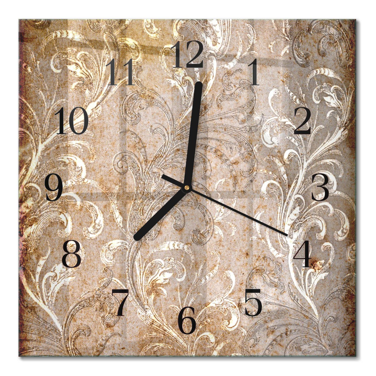 WANDUHR aus Glas 30x30 cm - Blumenmuster - Braun, Glas (30/30/0.4cm) - TULUP