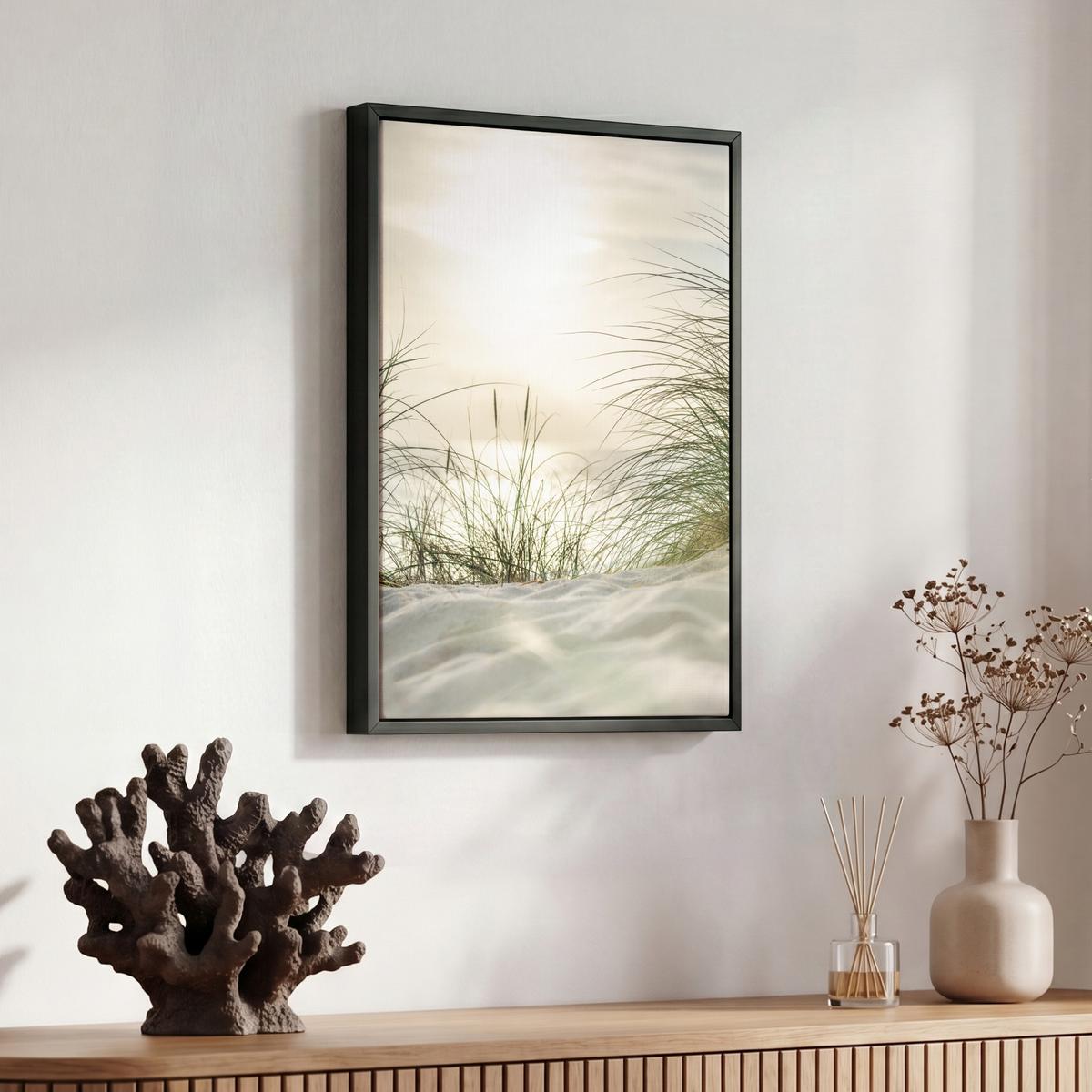 LEINWAND Bilder mit Rahmen - Dünen mit Strandhafer in der Sonne des Nationalparks Schleswig-Holsteinisches Wattenmeer - 30x40 - Creme, Textil (30/40cm) - MuchoWow