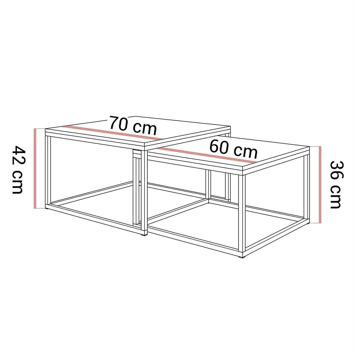 COUCHTISCHSET ISA 2in1 - Eichefarben, Holzwerkstoff (70/70/42cm) - Lookway