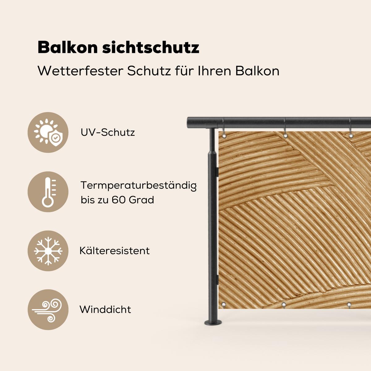 BALKON-SICHTSCHUTZ Struktur - Natur - Kunst - Rattan Witterungsbeständig 200x110 cm - Naturfarben, Kunststoff (200/110cm) - MuchoWow