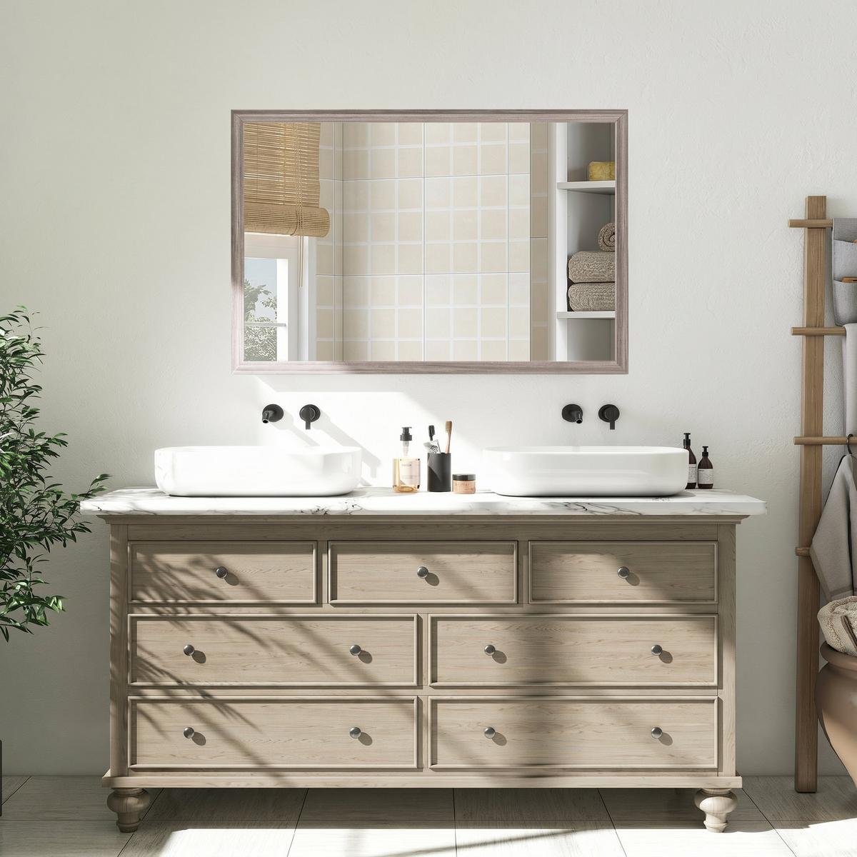 WANDSPIEGEL MDF Glas Grau - Grau, Glas/Holzwerkstoff (2/70/50cm) - HOMCOM