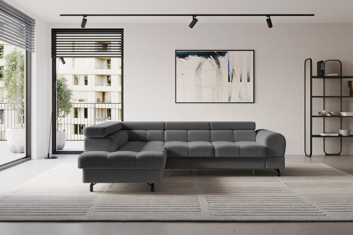 ECKSOFA mit Schlaffunktion Ottomane Links LUMA-L 272x203x70 Grau Bouclé - Chromfarben/Schwarz, Holzwerkstoff/Kunststoff (272/203cm) - ALTDECOR