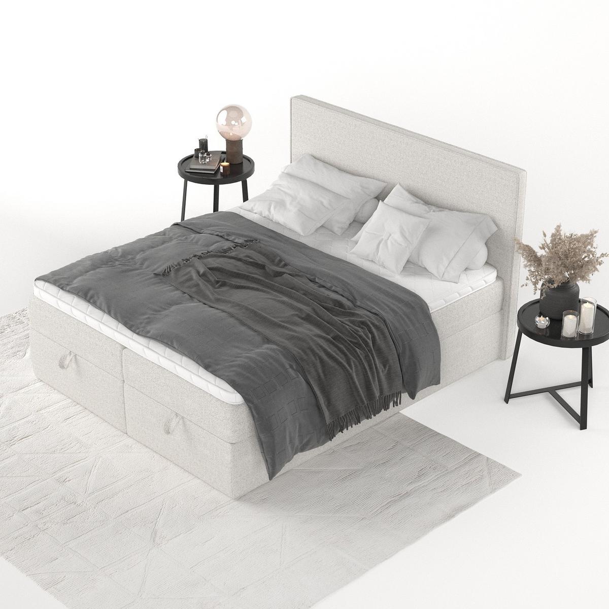 BOXBETT Velma 200/200 cm Hellbeige im Riva Stoff - Sandfarben/Schwarz, Holz/Holzwerkstoff (200/200cm) - AltaBeds