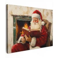 LEINWANDBILD Weihnachten - Weihnachtsmann - Winter - Open Fireside Wandbild 40x30 cm - Dunkelrot, Textil (40/30cm) - MuchoWow