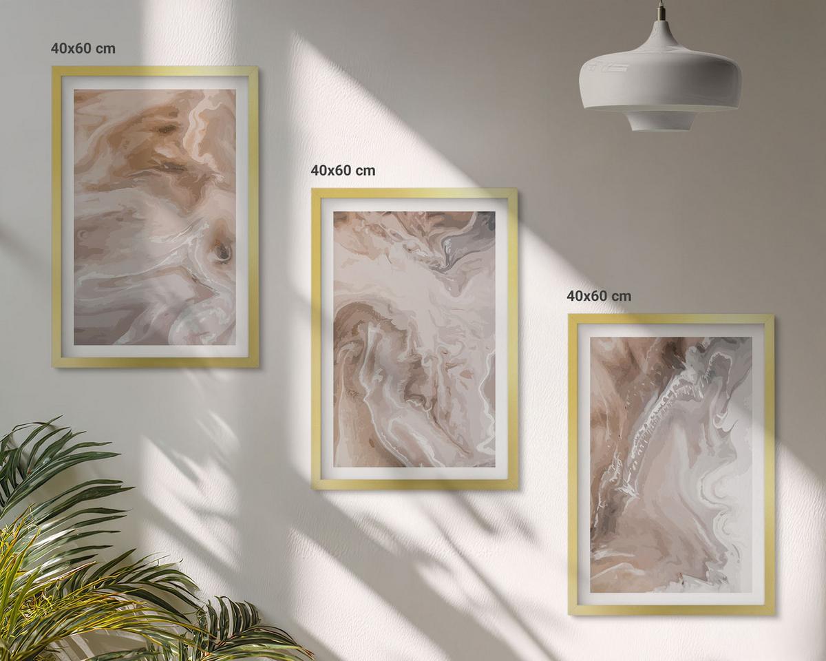 BILDER SET 3er Set - 40x60 cm Goldrahmen - Abstrakter Marmorstein - Goldfarben, Kunststoff (40/60cm) - TULUP