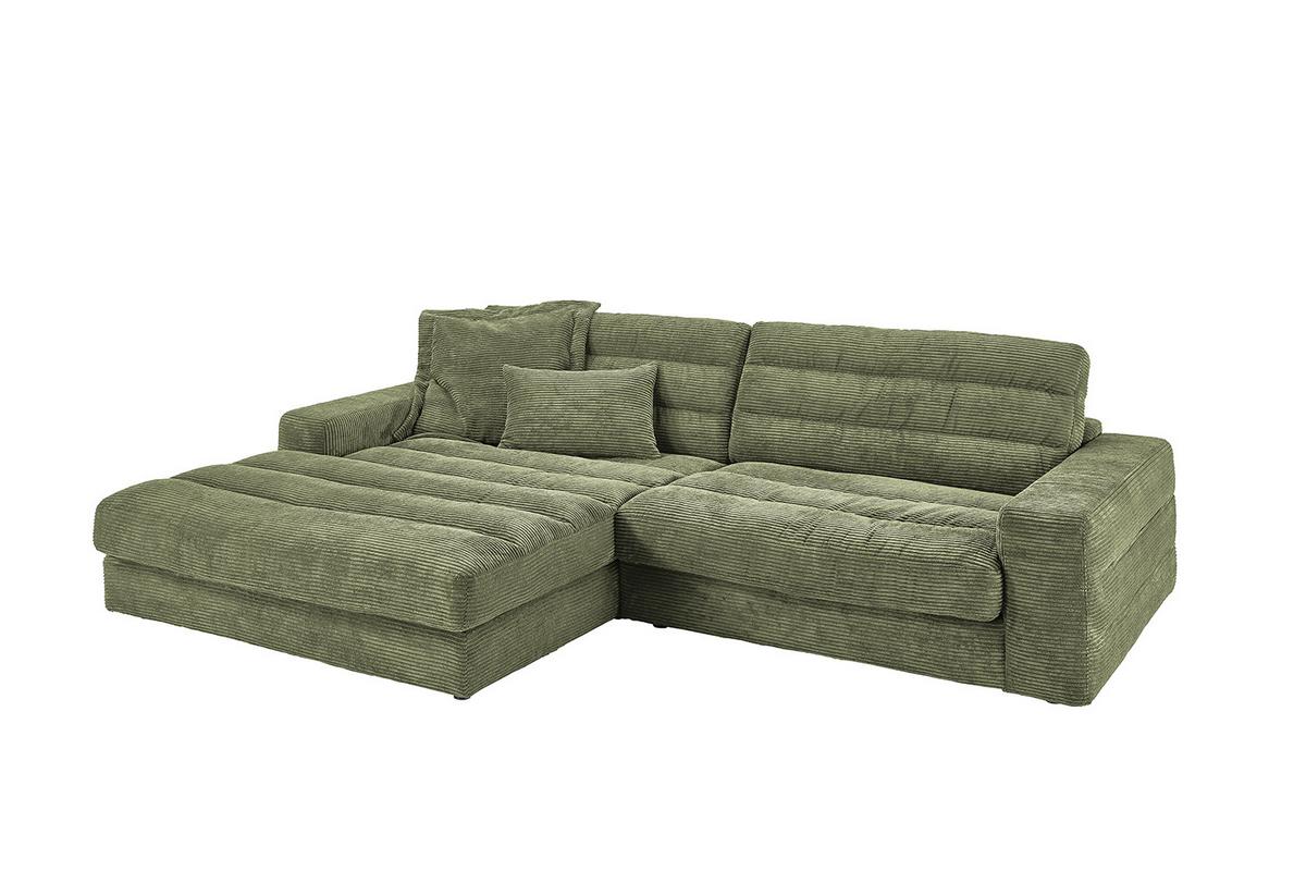 ECKSOFA LANA SOFA Grün Cord - Schwarz/Olivgrün, Textil (296/205cm) - KAWOLA