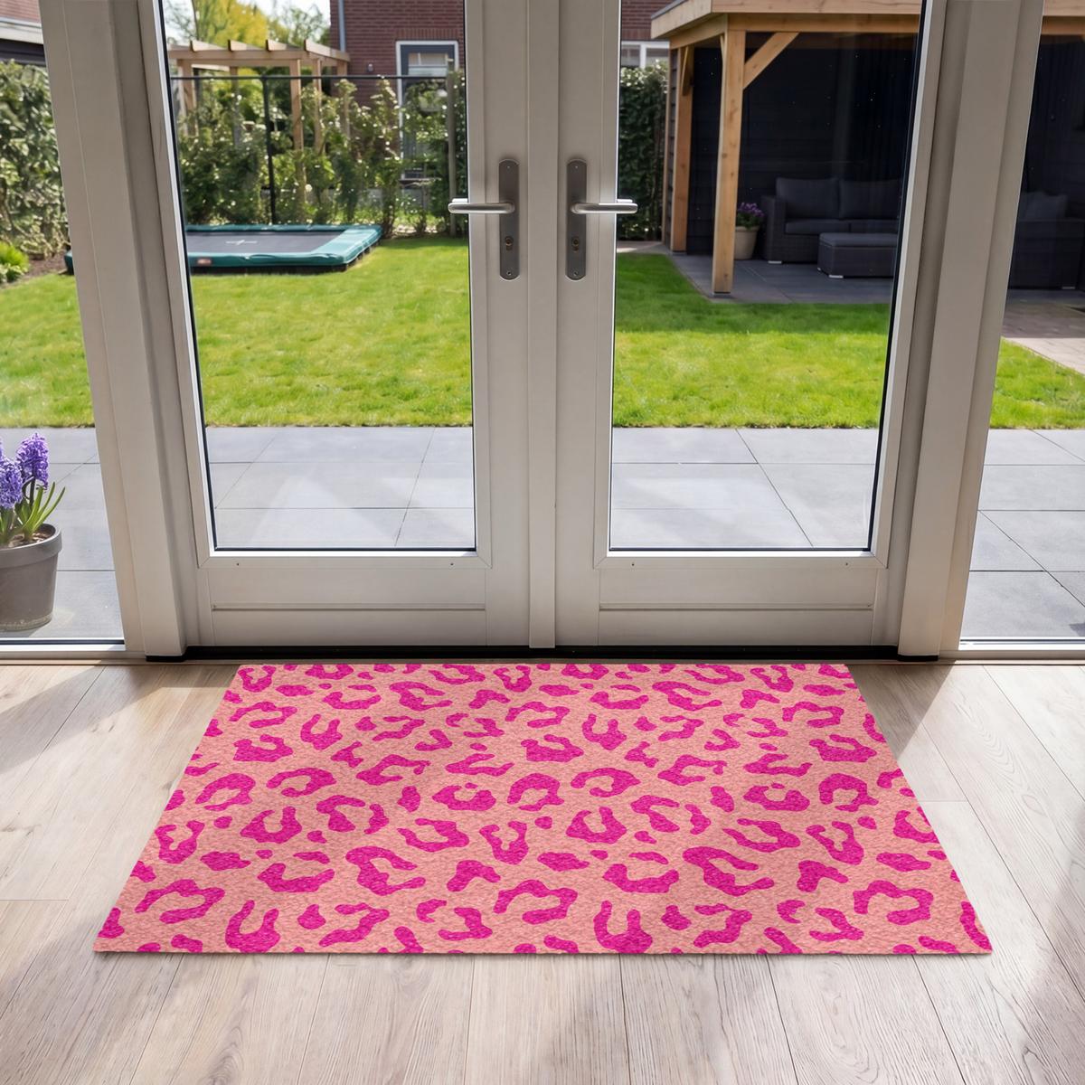 FUSSMATTE Pantherdruck - Rosa - Tierdruck - Minimalistisch Sauberlaufmatte 120x80 cm - Pink, Kunststoff (120/80cm) - MuchoWow