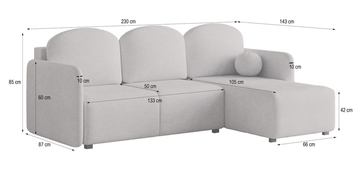 ECKSOFA SUVINO Hellgrau Geflochtener Stoff mit Schlaffunktion - Hellgrau, Holz (230/143cm) - MASSENO