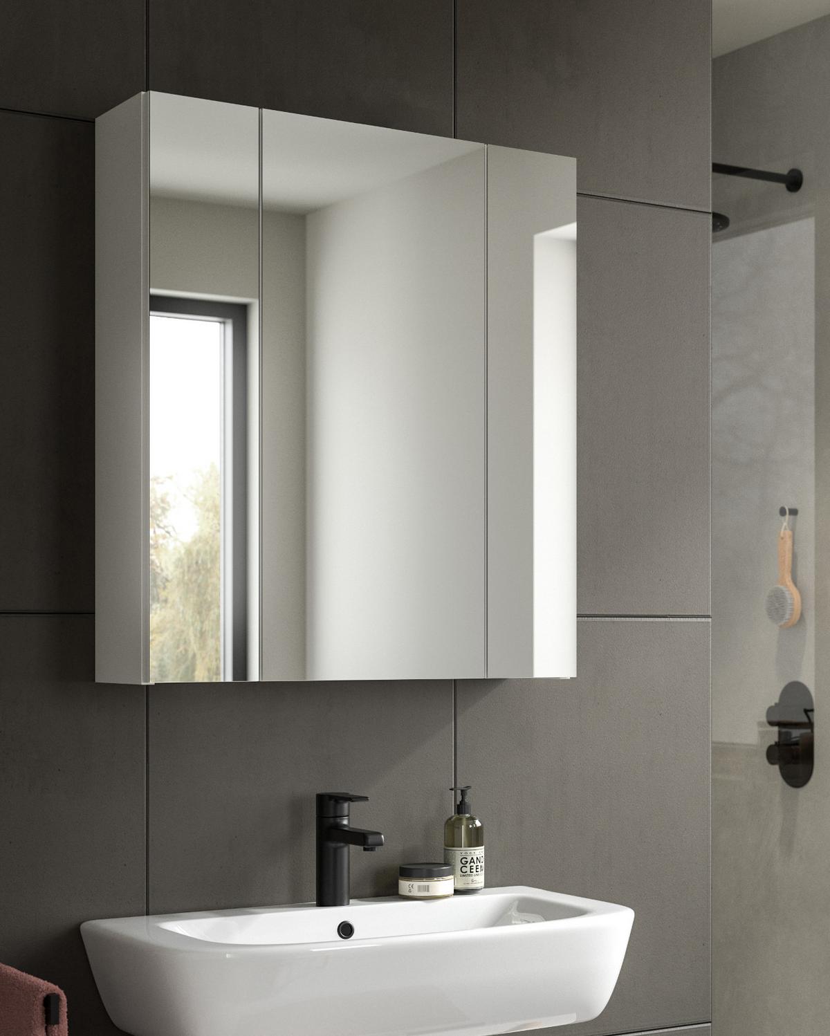 SPIEGELSCHRANK weiß 60 x 70 cm, Badschrank 3-türig mit Spiegel - Weiß, Glas/Holzwerkstoff (60/70/18cm) - Inn.Furn