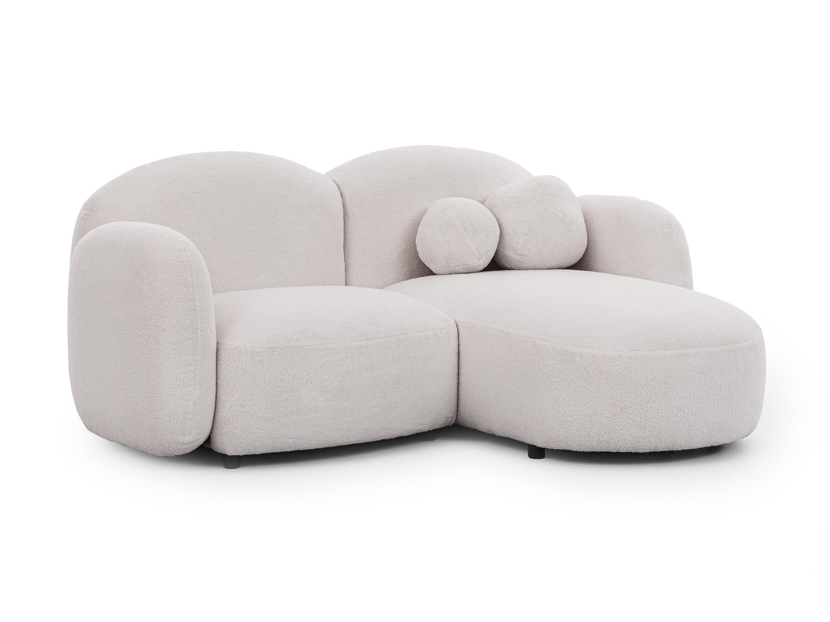 ECKSOFA Nuvola mit abgerundetem Design Weiß Bouclé-Stoff - Ottomane Rechts - Schwarz/Weiß, Holz/Kunststoff (190/146cm) - S-Style Möbel
