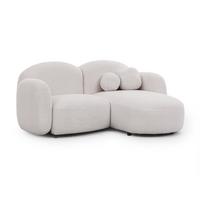 ECKSOFA Nuvola mit abgerundetem Design Weiß Bouclé-Stoff - Ottomane Rechts - Schwarz/Weiß, Holz/Kunststoff (190/146cm) - S-Style Möbel