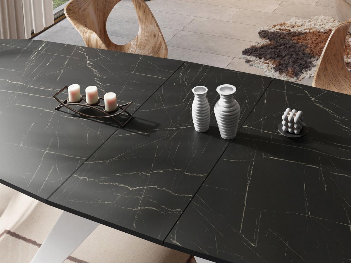 ESSTISCH Fatina rechteckig ausziehbar, Marmor Schwarz 160-198/90/76 cm - Anthrazit/Weiß, Holzwerkstoff/Metall (80/200/76cm) - WFL GROUP