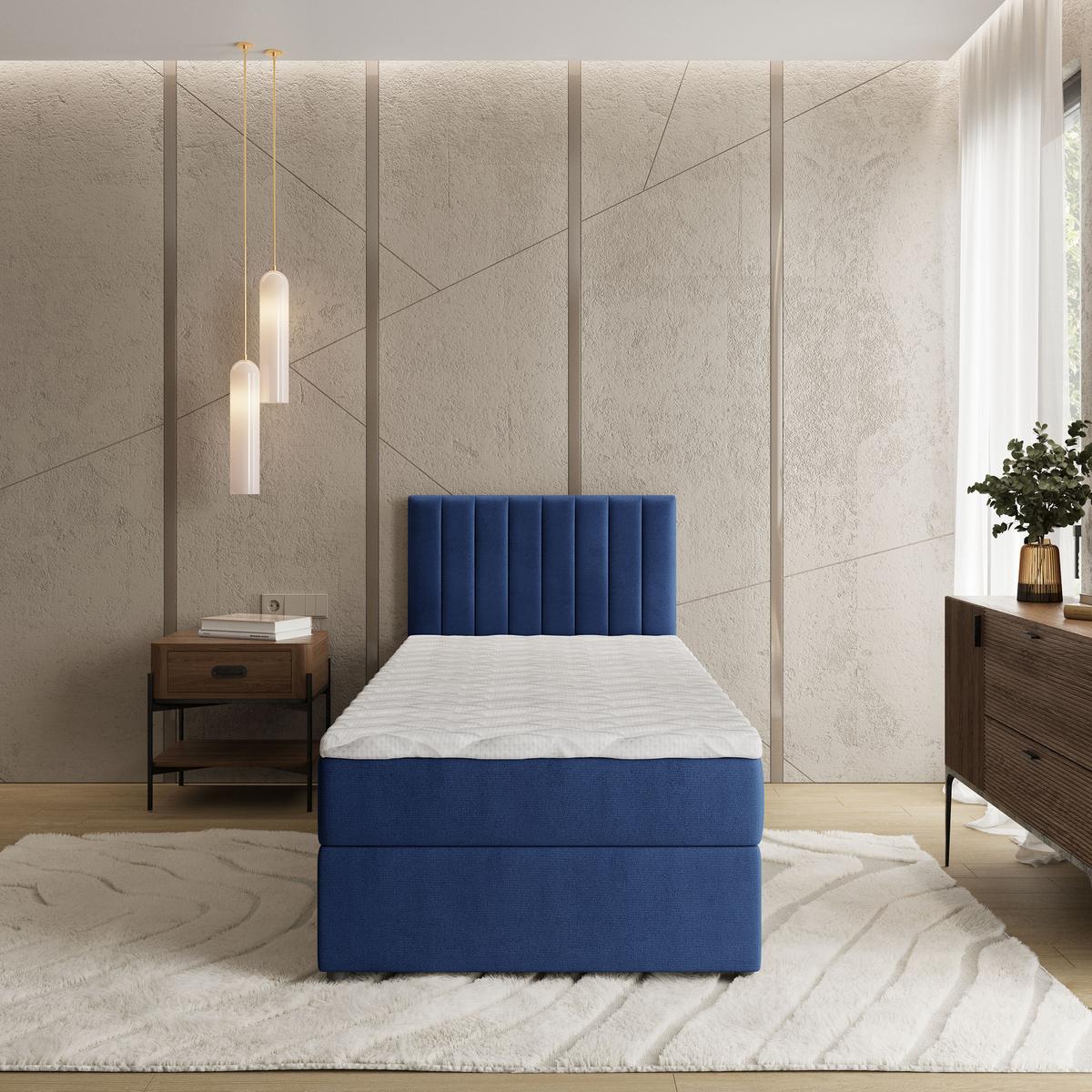 BOXBETT BRESEL 80 80x200 cm mit Matratze und Topper, H2+H3 - Blau - Blau, Holz (80/200cm) - MASSENO