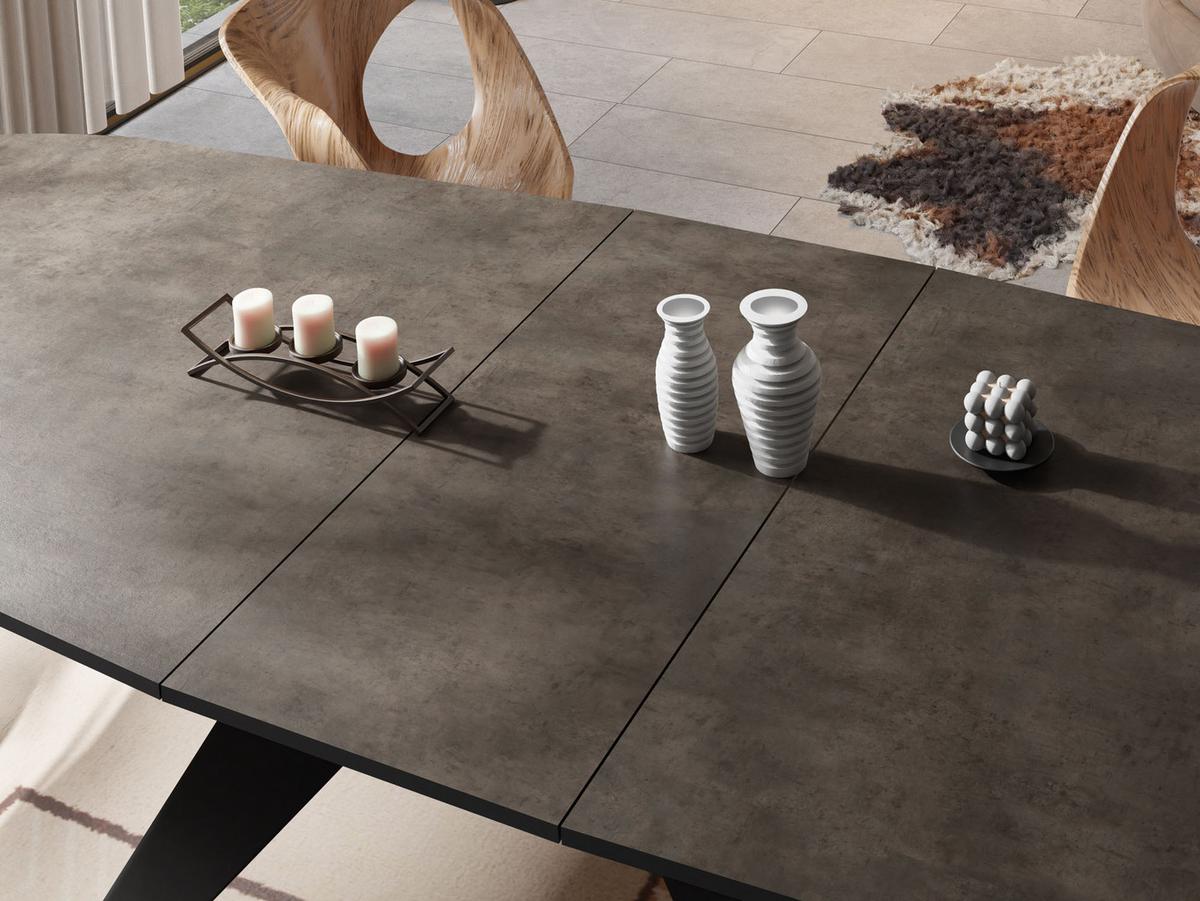 ESSTISCH Foster rechteckig ausziehbar, Dunkelgrauer Chicago Beton 160-198/80/76 cm - Dunkelgrau/Schwarz, Holzwerkstoff/Metall (80/200/76cm) - WFL GROUP