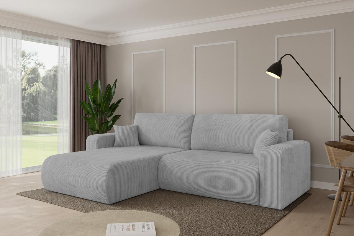 ECKSOFA mit Schlaffunktion Ottomane Links BERY-L 276x193x88 Grau Cord - Schwarz/Grau, Holzwerkstoff/Kunststoff (276/193cm) - ALTDECOR