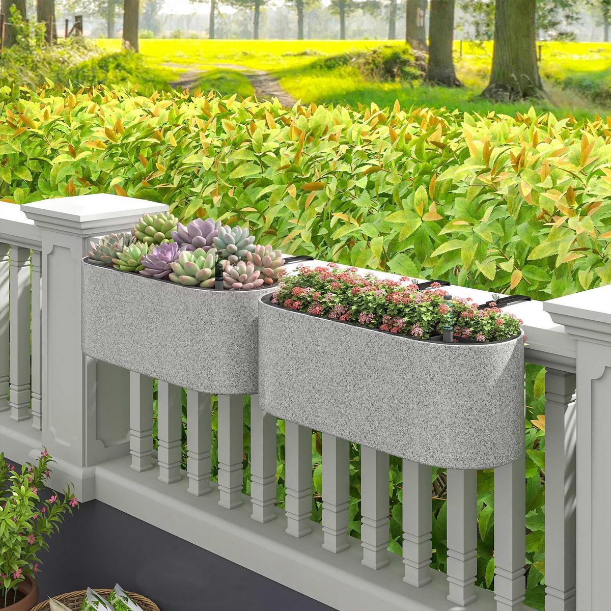 BLUMENTOPF 2er Set Kunststoff Hellgrau - Hellgrau, Kunststoff (15cm) - Outsunny