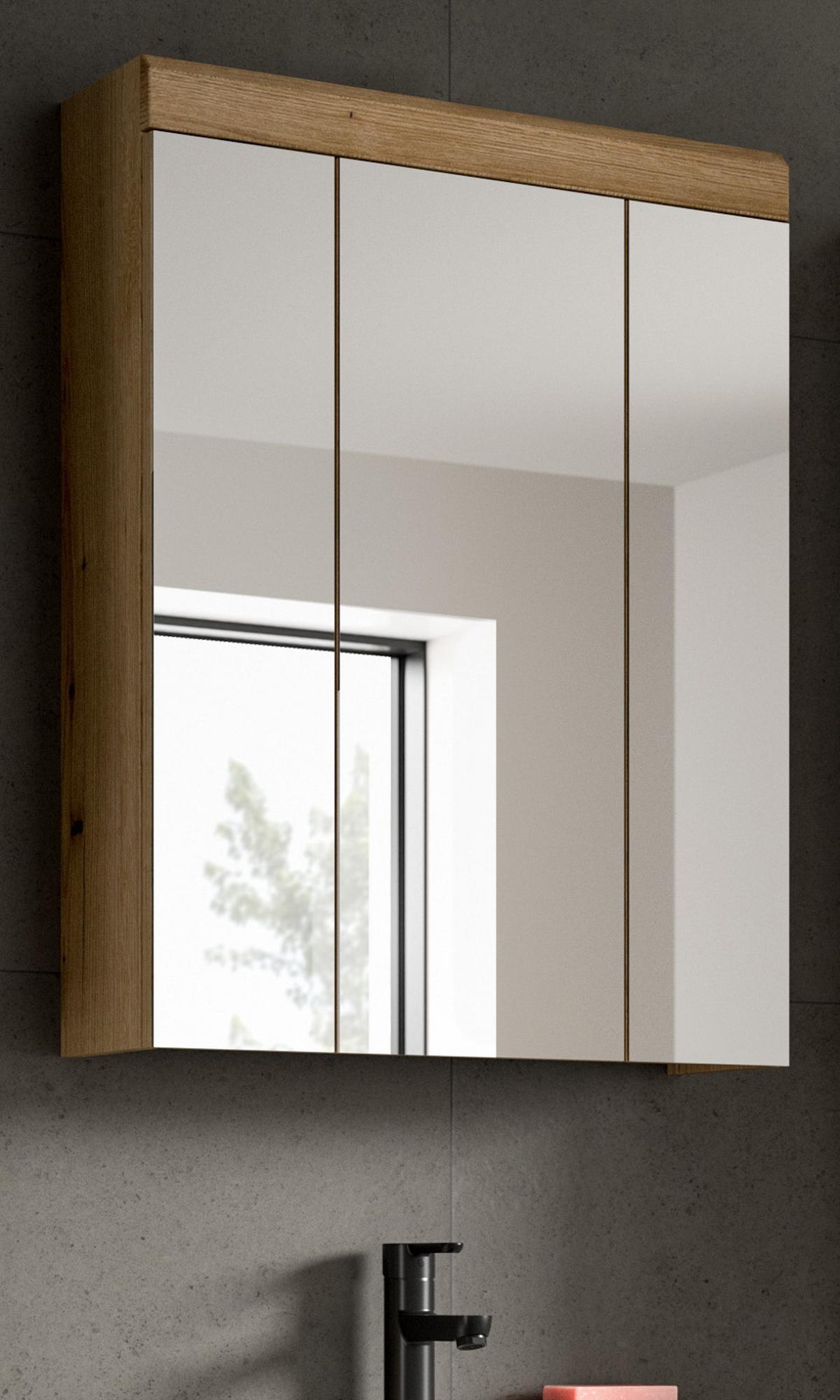 SPIEGELSCHRANK Evoke Eiche, Badschrank 3-türig 60 cm - Eichefarben, Glas/Holzwerkstoff (60/79/18cm) - Inn.Furn
