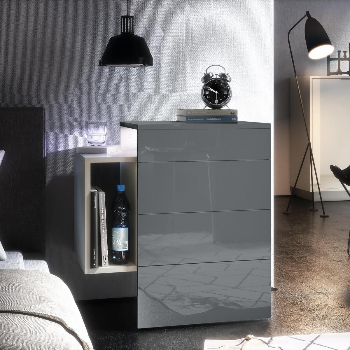 NACHTTISCH Queens Front in Grau Hochglanz - Grau, Holzwerkstoff (60/63/36cm) - Vladon
