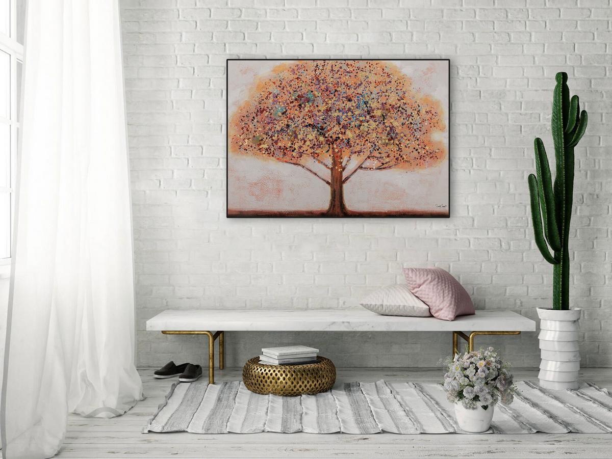 ACRYLBILD HANDGEMALT 100/70 cm - Rot/Orange, Holz/Textil (100/70cm) - KUNSTLOFT