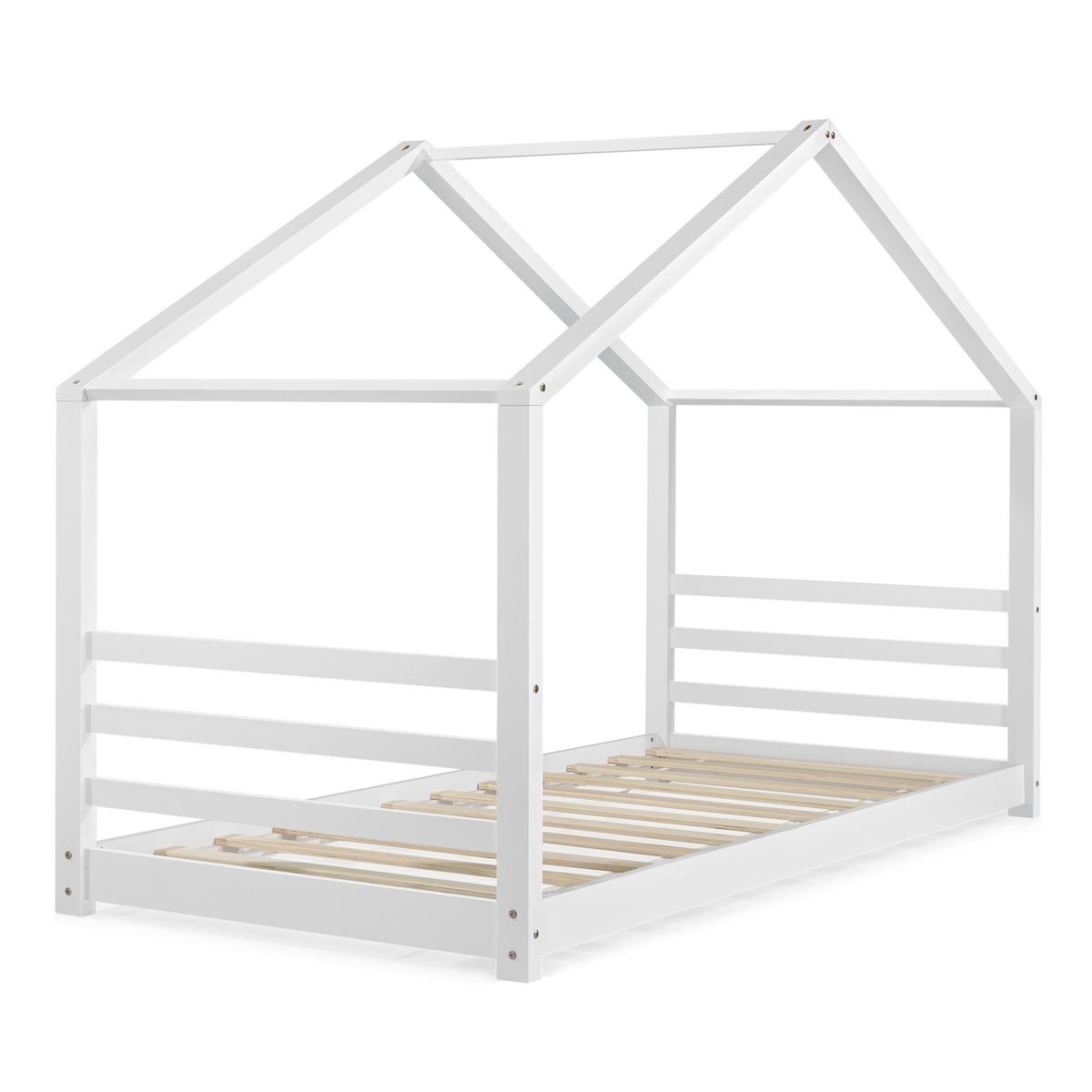 HAUSBETT Vardø mit Matratze - Weiß, Holz/Textil (90/200cm) - [en.casa]