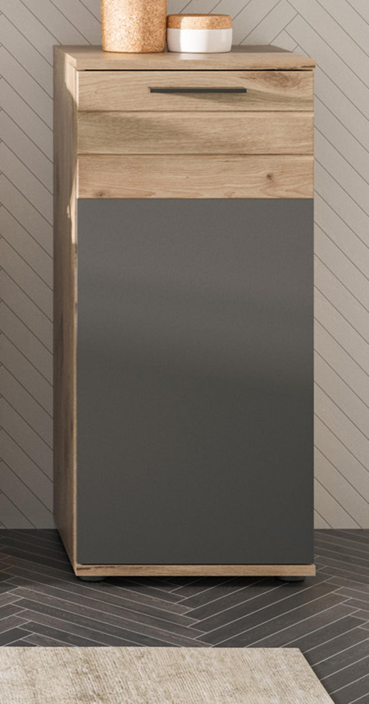 UNTERSCHRANK Eiche grau 37 x 87 cm, Kommode mit Soft-Close, Badmöbel - Eichefarben/Schwarz, Holzwerkstoff/Kunststoff (37/87/34cm) - Inn.Furn