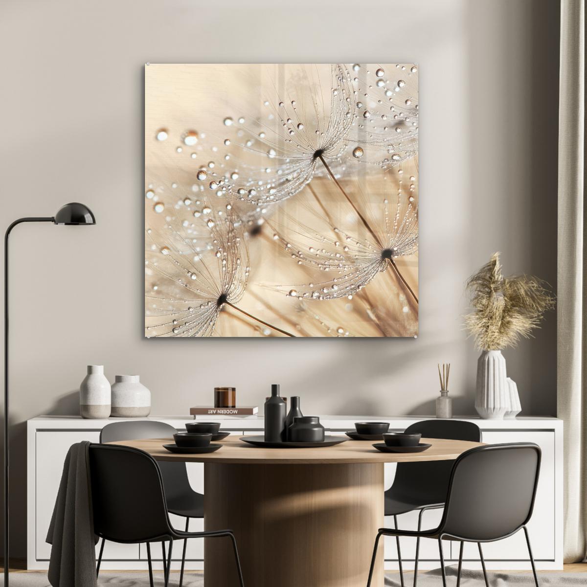 ACRYLGLASBILD Löwenzahn - Abstrakt - Natur - Beige 90x90 cm - Braun, Glas (90/90cm) - MuchoWow
