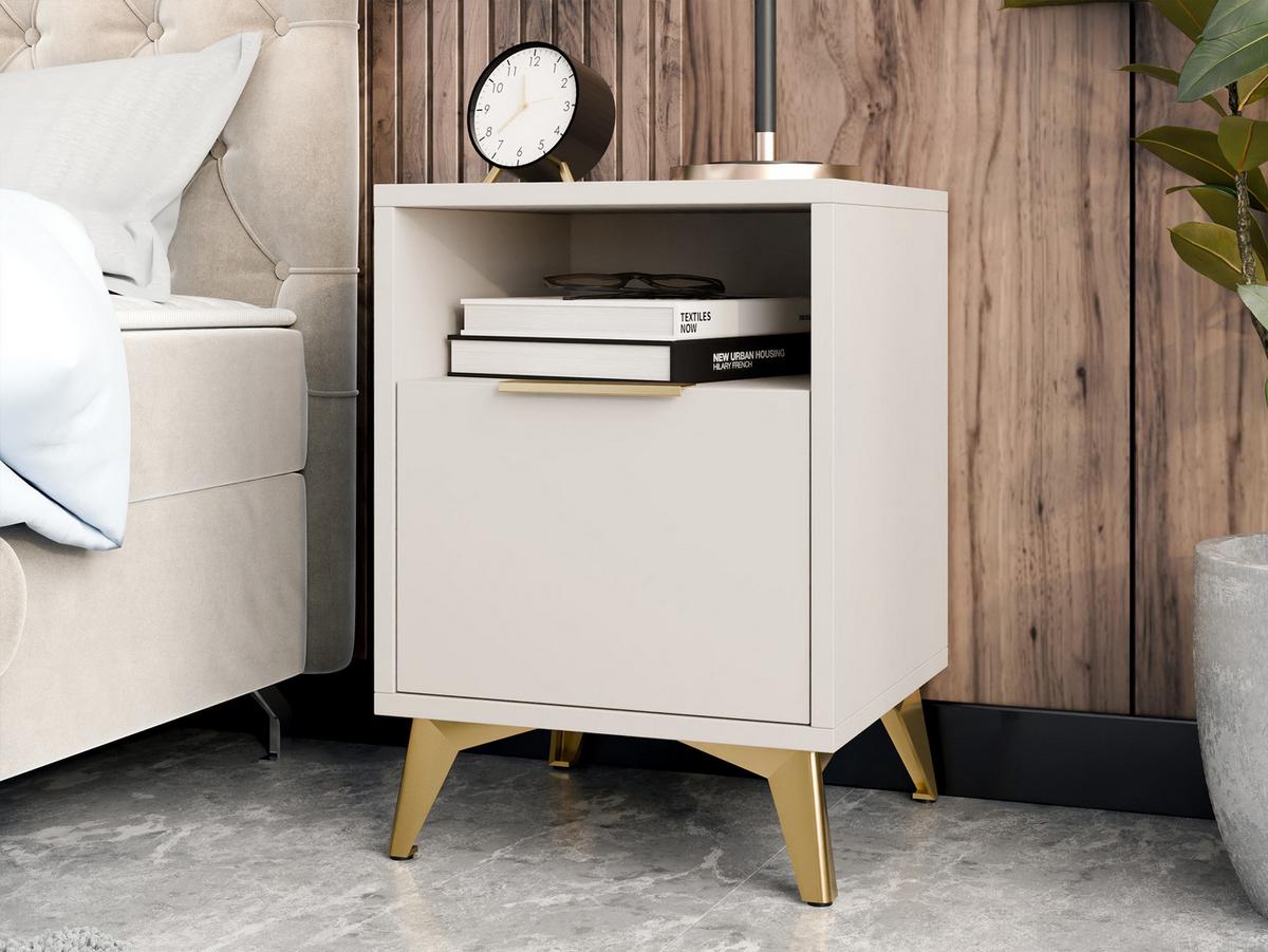 NACHTTISCH Xylix 1SZ - Beige/Goldfarben, Holzwerkstoff/Metall (44/60/40cm) - MIRJAN24